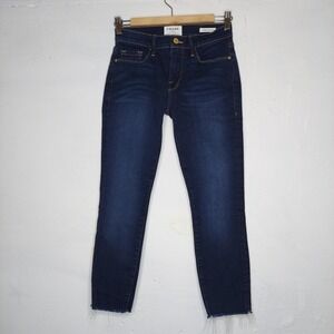 Frame Fellah Skinny Ankle Jeans Women 26 Dark Blue Stretch Denim Raw Hem
